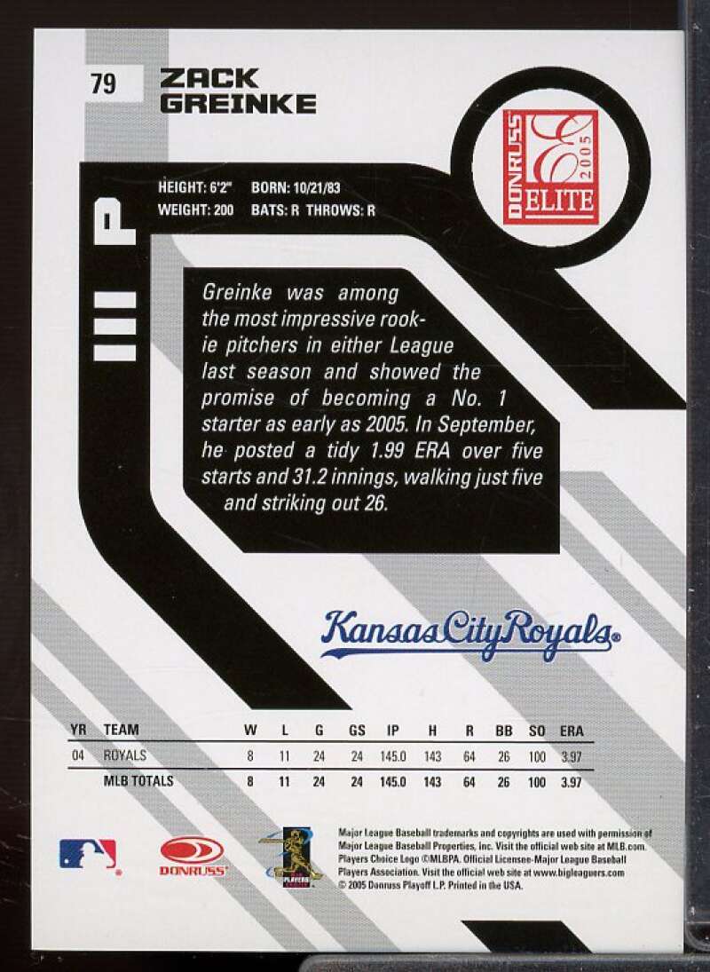 Zack Greinke Card 2005 Donruss Elite Turn of the Century #79  Image 2