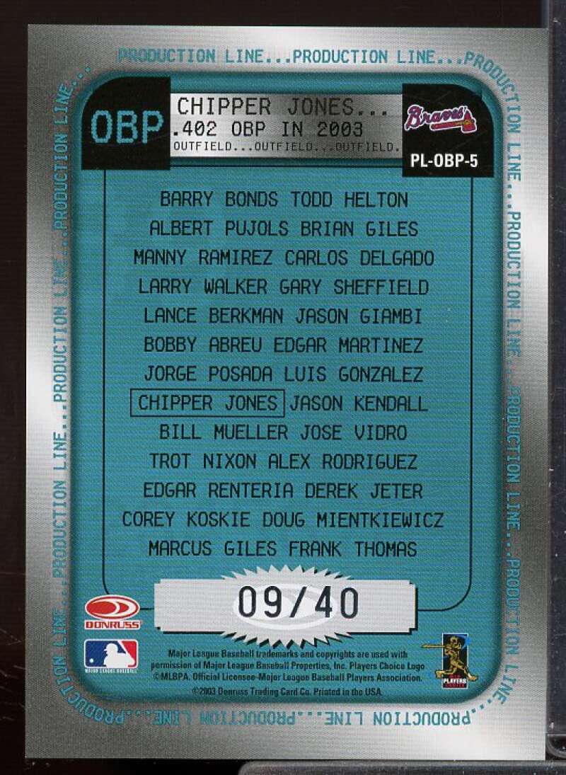 Chipper Jones Card 2004 Donruss Production Line OBP Black #5  Image 2