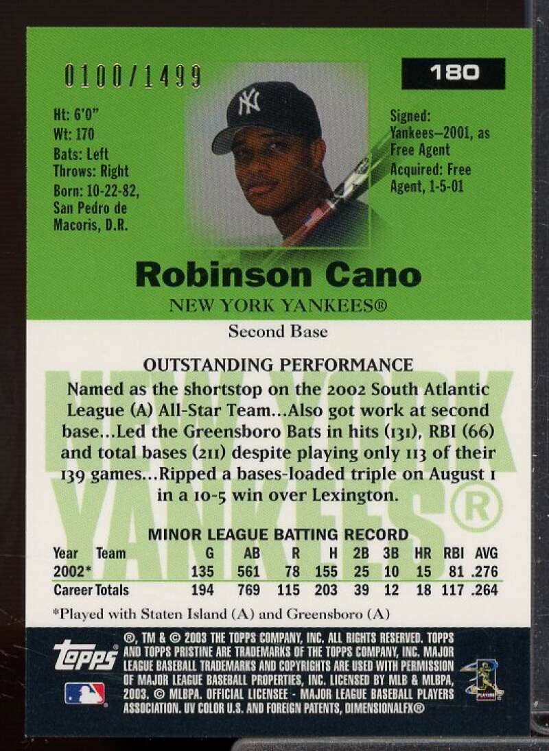 Robinson Cano Rookie Card 2003 Topps Pristine #180  Image 2