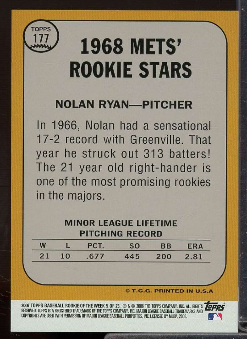 Nolan Ryan 68 Card 2006 Topps Rookie of the Week #5  Image 2