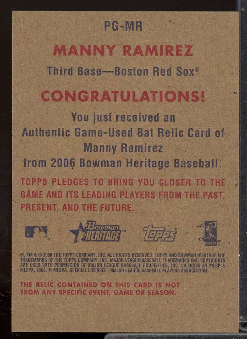 Manny Ramirez Bat D Card 2006 Bowman Heritage Pieces of Greatness #MR  Image 2