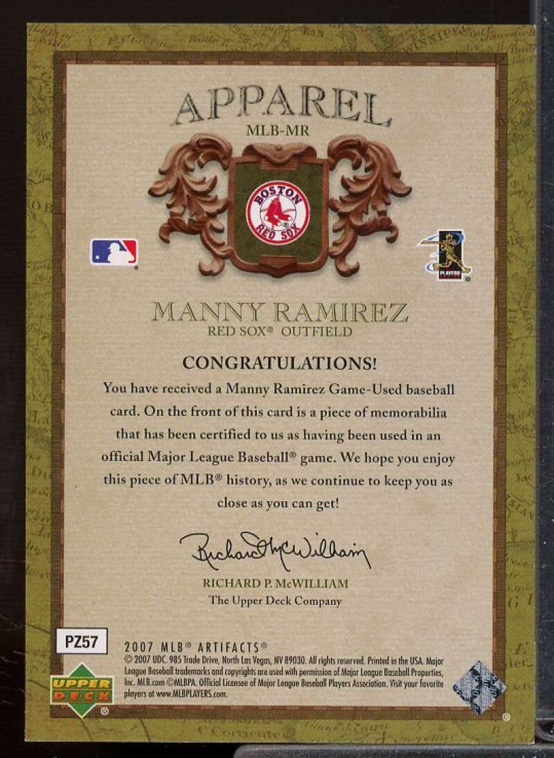 Manny Ramirez Card 2007 Artifacts MLB Apparel Gold #MR  Image 2