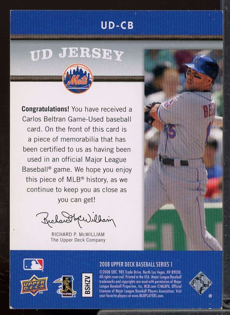 Carlos Beltran Card 2008 Upper Deck UD Game Materials #CB  Image 2
