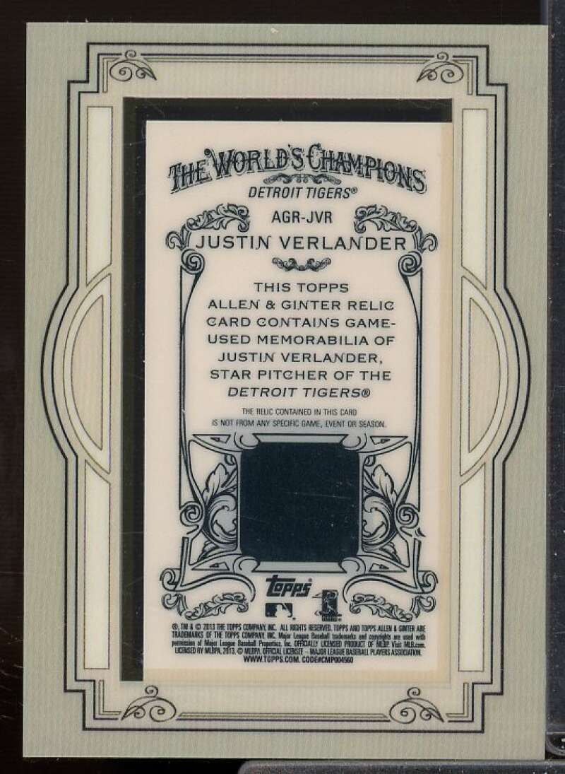Justin Verlander Card 2013 Topps Allen and Ginter Framed Mini Relics #JVR  Image 2