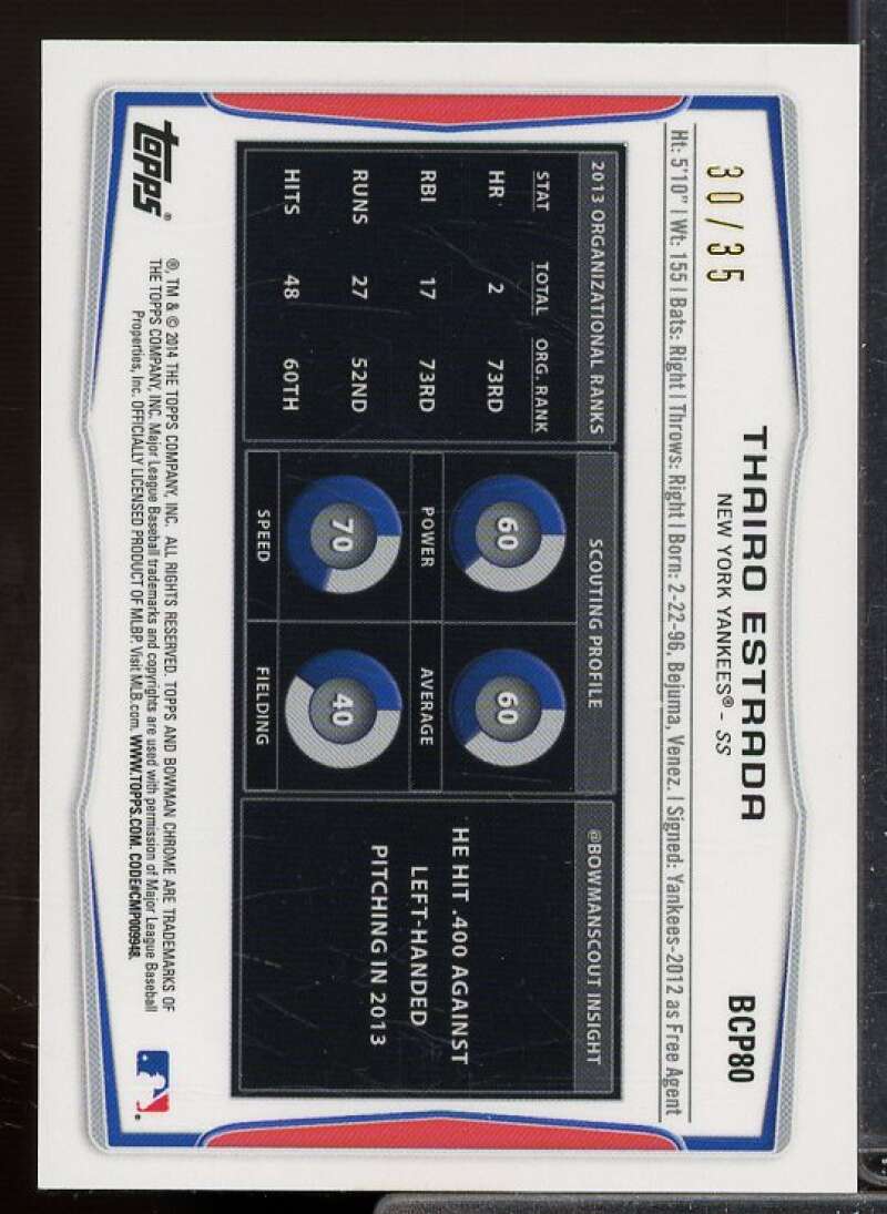 T. Estrada 2014 Bowman Chrome Prospects Series 2 Black Static Refractors #BCP80  Image 2