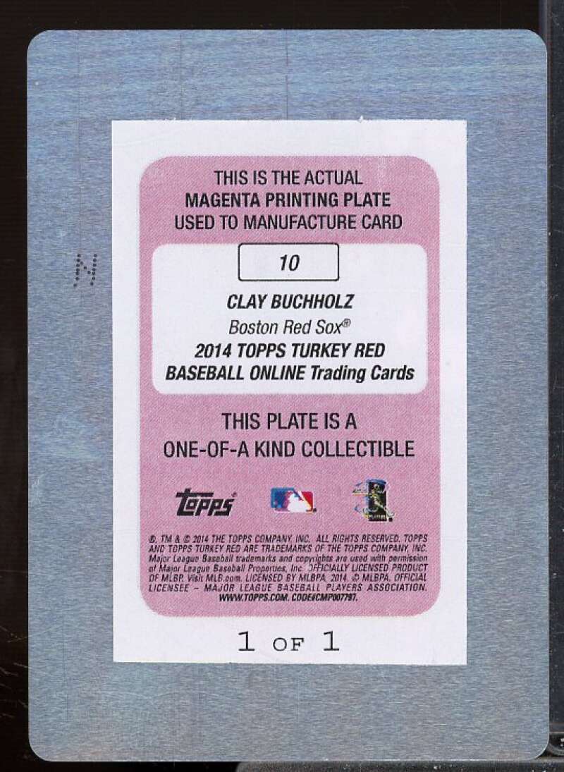Clay Buchholz Card 2014 Topps Turkey Red Printing Plates Magenta #10  Image 2