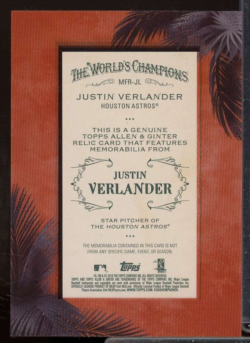 Justin Verlander Card 2018 Topps Allen and Ginter Mini Framed Relics #MFRJL  Image 2