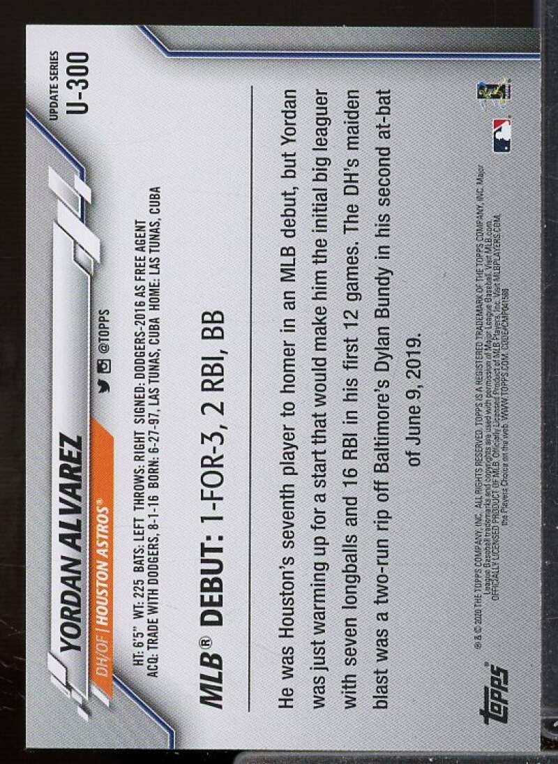 Yordan Alvarez Rookie Card 2020 Topps Update #U300  Image 2