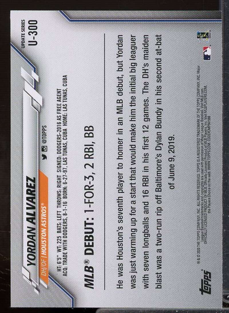 Yordan Alvarez Rookie Card 2020 Topps Update #U300  Image 2