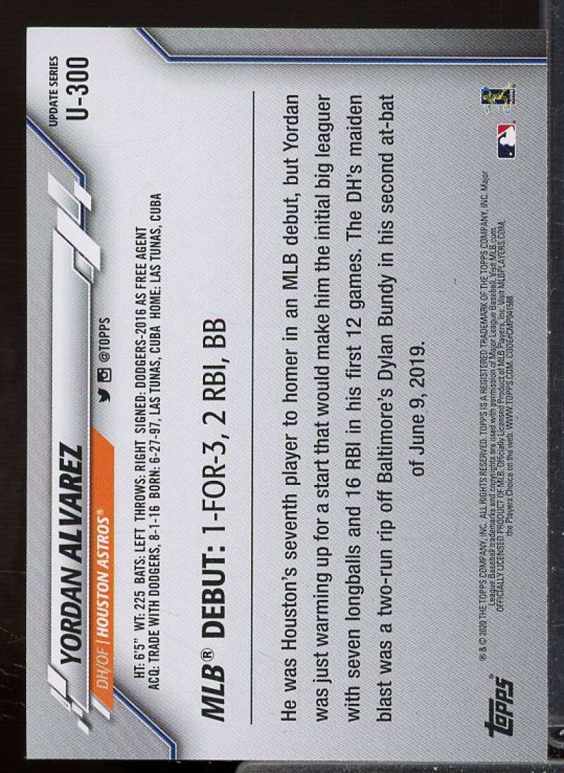 Yordan Alvarez Rookie Card 2020 Topps Update #U300  Image 2