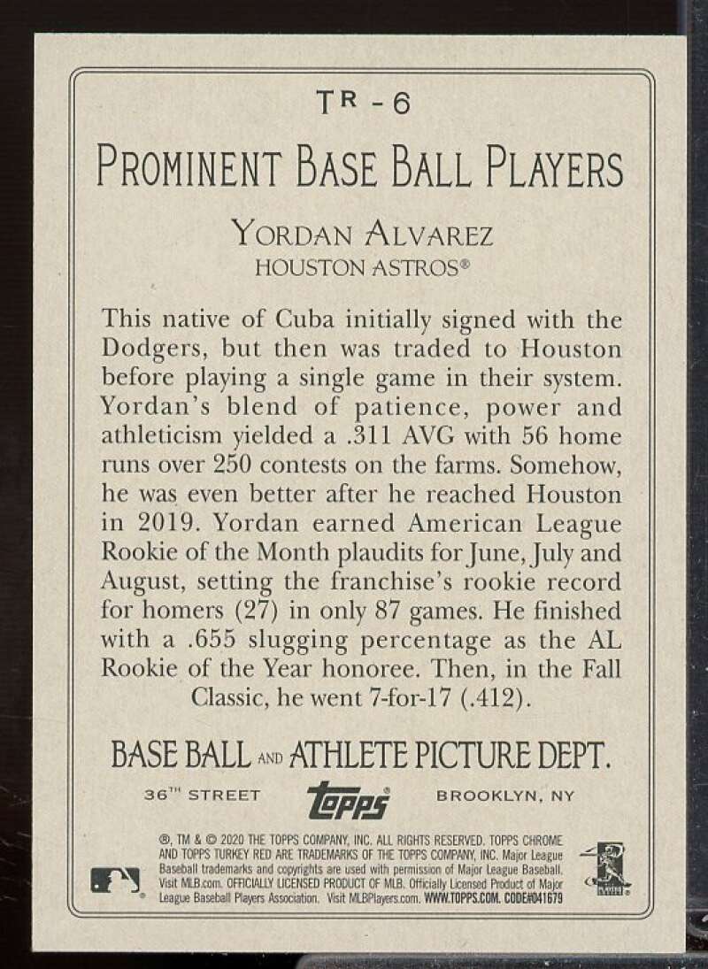 Yordan Alvarez Rookie Card 2020 Topps Update Turkey Red '20 #TR6  Image 2