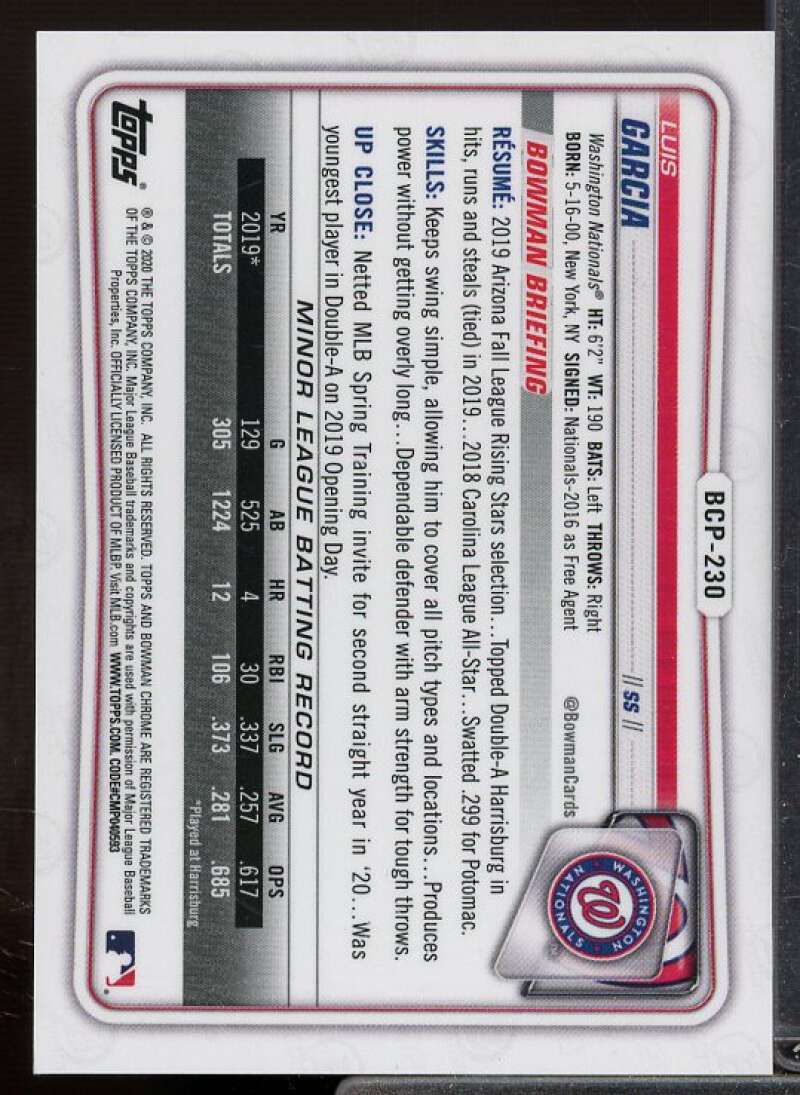 Luis Garcia Rookie 2020 Bowman Chrome Prospects Gold Shimmer Refractors #BCP230  Image 2