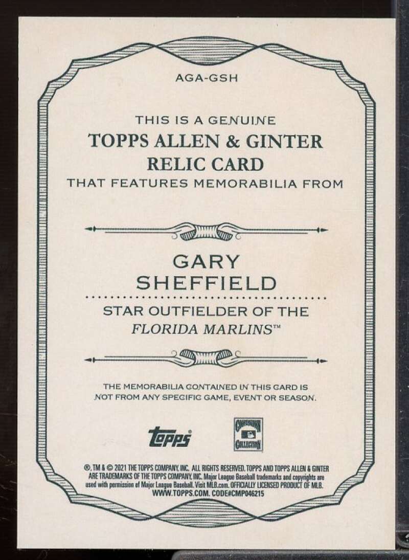 Gary Sheffield Card 2021 Topps Allen and Ginter Relics #AGAGSH  Image 2