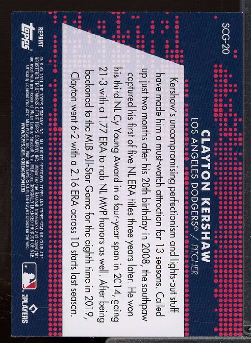 Clayton Kershaw Card 2021 Stadium Club Greats #SCG20  Image 2