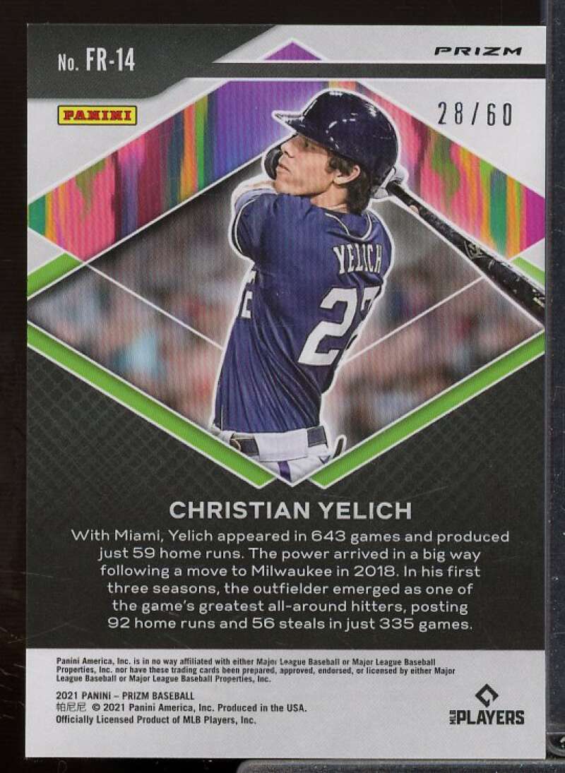 Christian Yelich Card 2021 Panini Prizm Fearless Prizms Blue Wave #14  Image 2