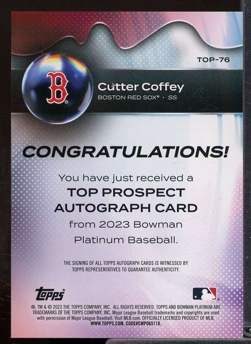 Cutter Coffey Rookie Card 2023 Bowman Platinum Top Prospects Autographs #TOP76  Image 2