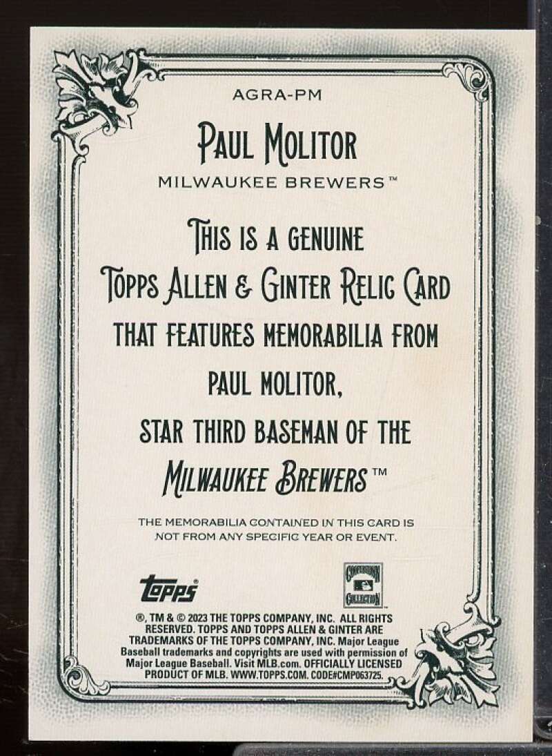 Paul Molitor Card 2023 Topps Allen and Ginter Relics #AGRAPM  Image 2