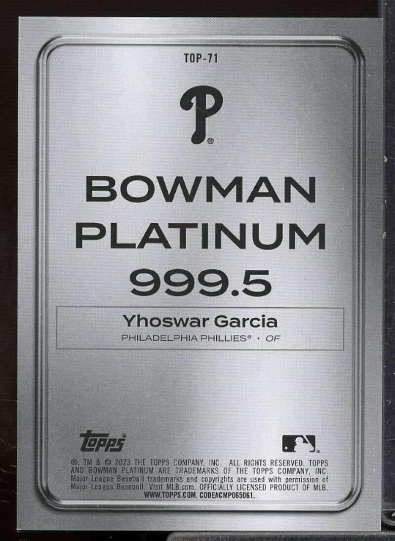 Yhoswar Garcia Card 2023 Bowman Platinum Top Prospects Platinum Bar Foil #TOP71  Image 2