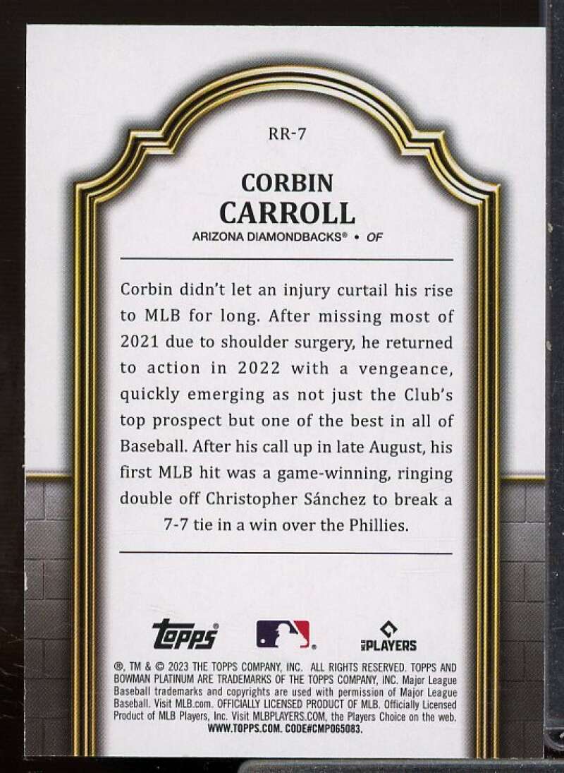 Corbin Carroll Rookie Card 2023 Bowman Platinum Renowned Rookies Purple #RR7  Image 2