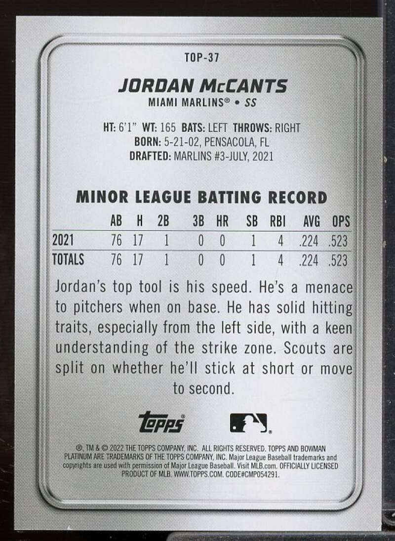 Jordan McCants Rookie Card 2022 Bowman Platinum Top Prospects Pink #TOP37  Image 2