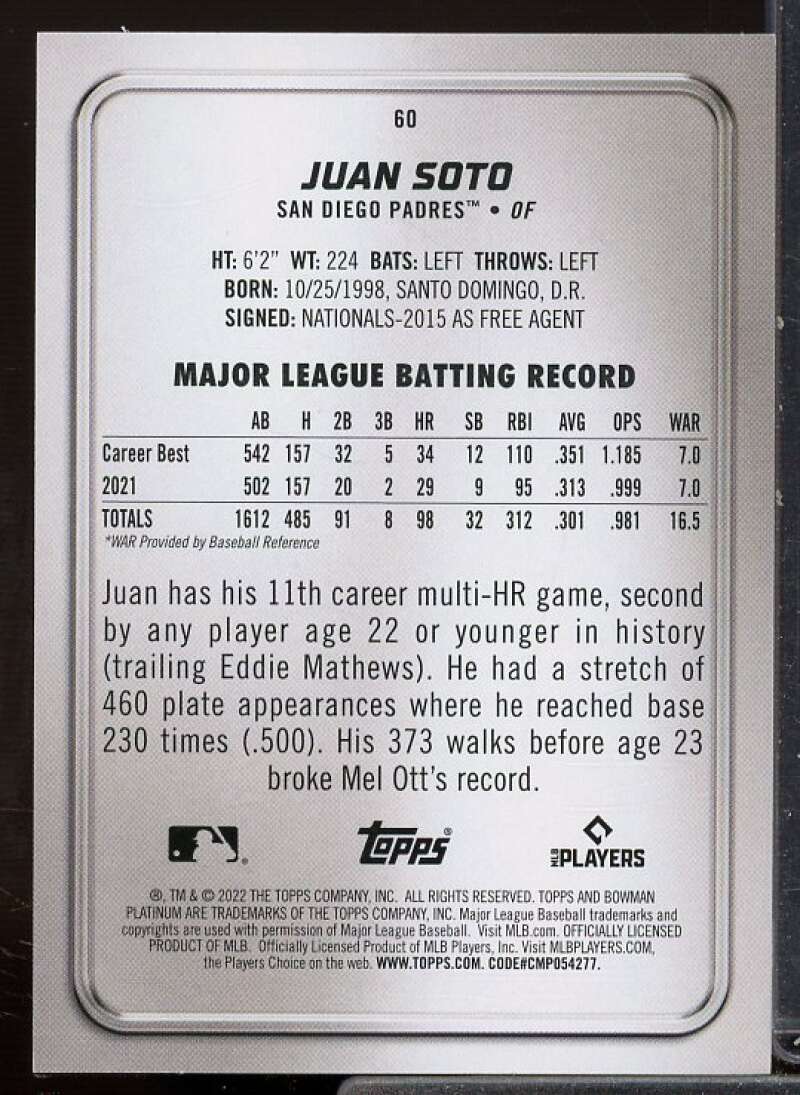 Juan Soto Card 2022 Bowman Platinum Pink #60  Image 2