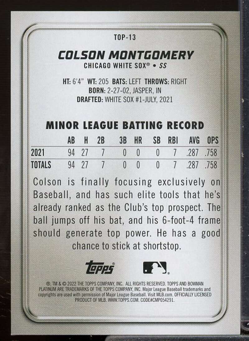 Montgomery Card 2022 Bowman Platinum Top Prospects Emerald Ice Foilboard #TOP13  Image 2