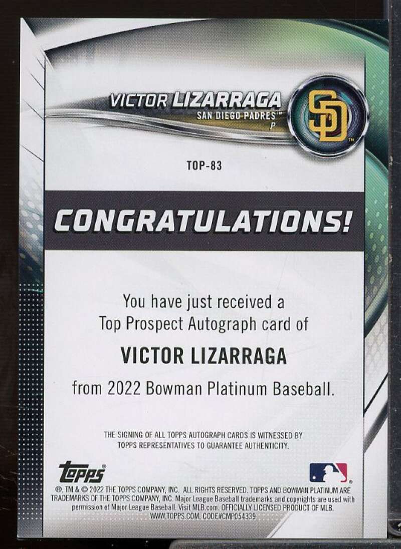 Victor Lizarraga Rookie 2022 Bowman Platinum Top Prospects Autographs #TOP83  Image 2