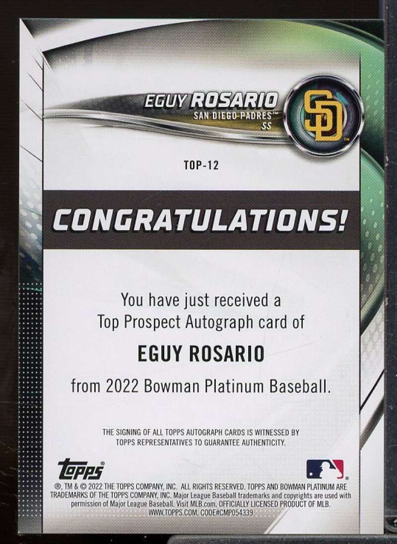 Eguy Rosario Rookie Card 2022 Bowman Platinum Top Prospects Autographs #TOP12  Image 2