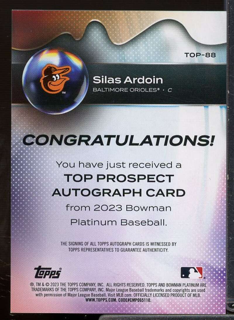 Silas Ardoin Rookie Card 2023 Bowman Platinum Top Prospects Autographs #TOP88  Image 2