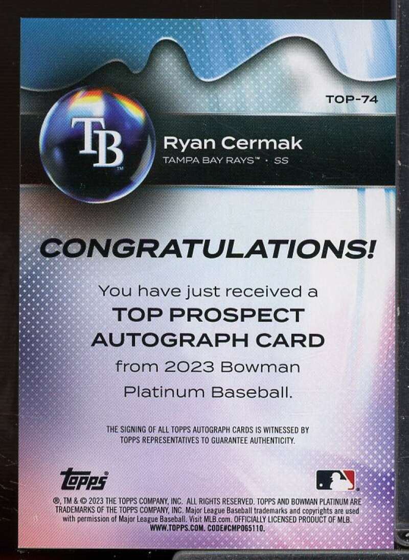 Ryan Cermak Rookie Card 2023 Bowman Platinum Top Prospects Autographs #TOP74  Image 2