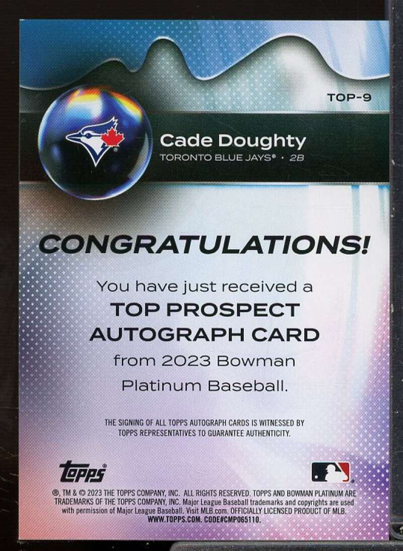 Cade Doughty Rookie Card 2023 Bowman Platinum Top Prospects Autographs #TOP9  Image 2