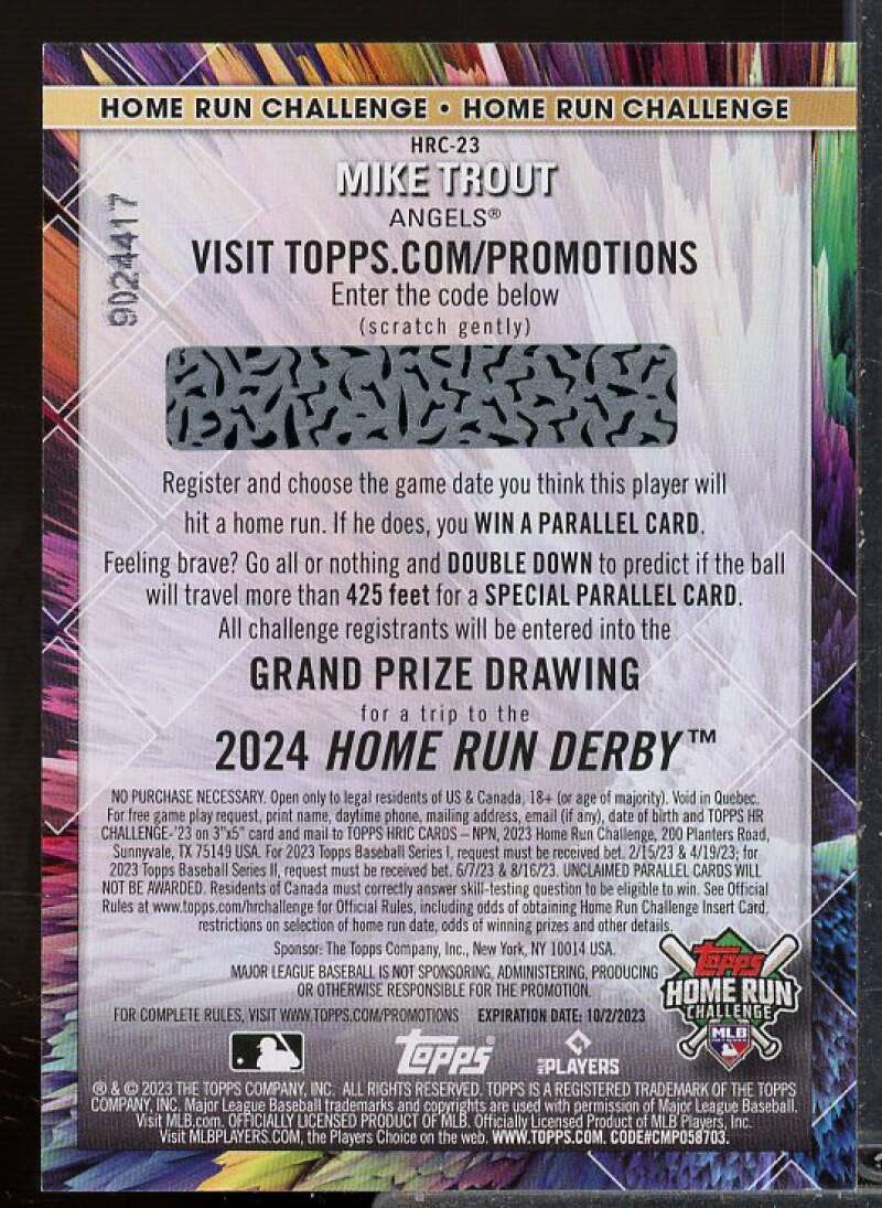 Mike Trout Card 2024 Topps Home Run Challenge Code #HRC2  Image 2