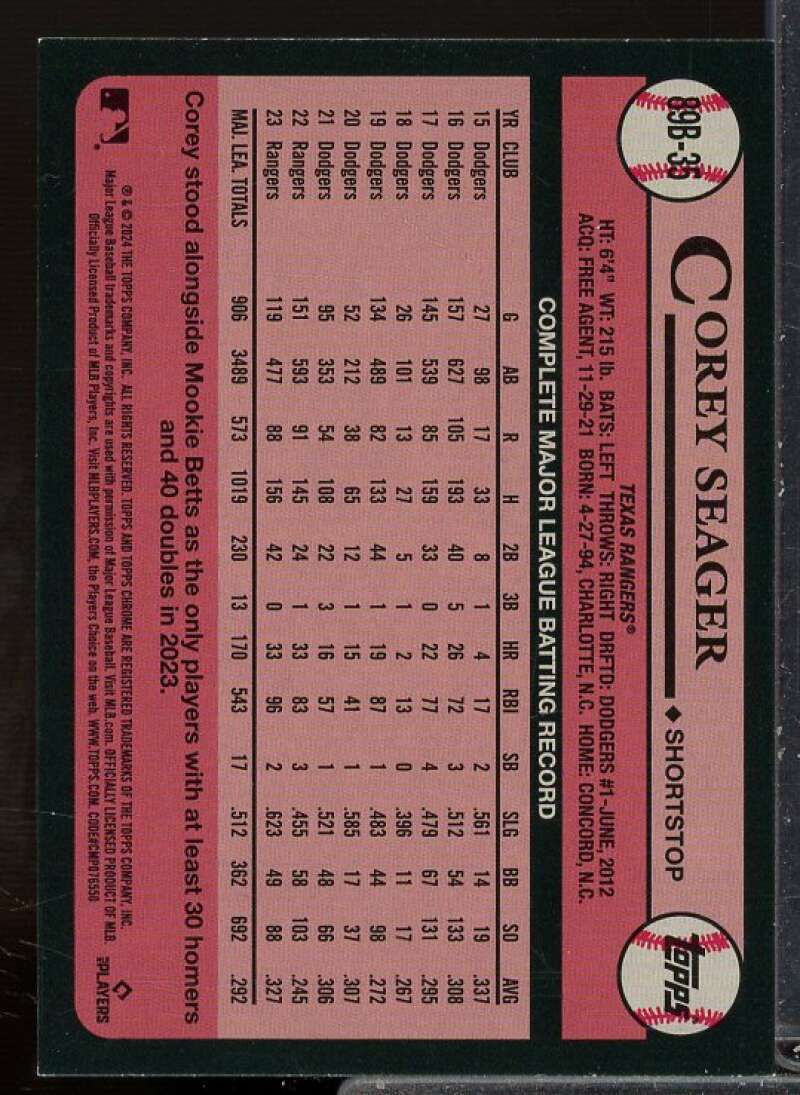 Corey Seager Card 2024 Topps '89 Topps #89B35  Image 2