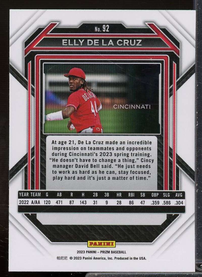 Elly De La Cruz Rookie Card 2023 Panini Prizm #92  Image 2