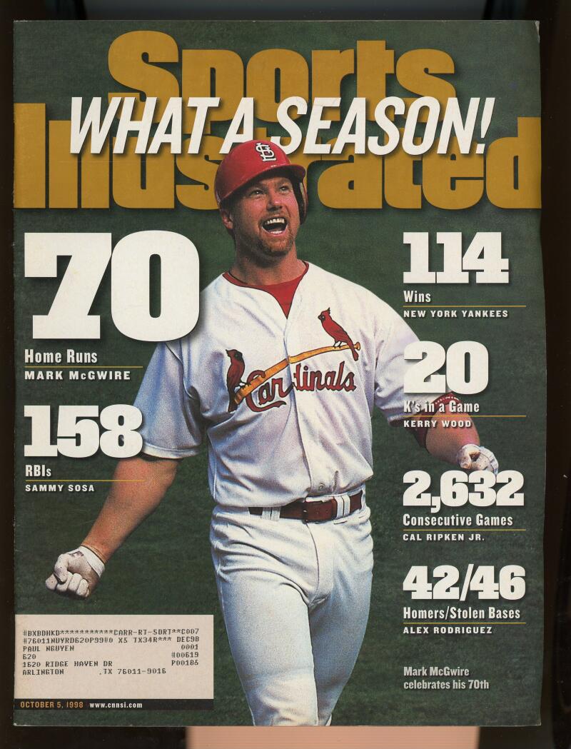 Sports Illustrated Magazine October 5 1998 Mark McGwire St. Louis Cardinals Image 1