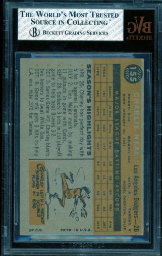 Charlie Neal Card 1960 Topps #155 BGS BVG 5 Image 2