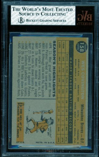 Wes Covington Card 1960 Topps #158 BGS BVG 5 Image 2