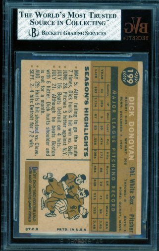 Dick Donovan Card 1960 Topps #199 BGS BVG 5.5 Image 2