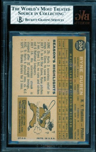 Ryne Duren Card 1960 Topps #204 BGS BVG 5 Image 2