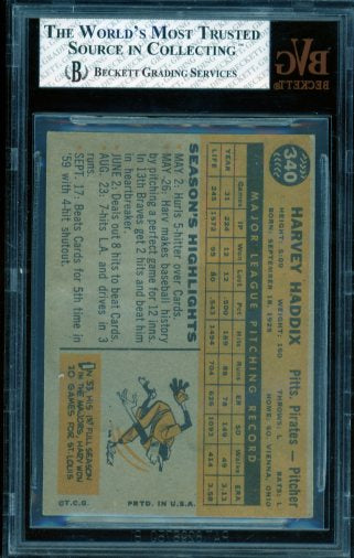 Harvey Haddix Card 1960 Topps #340 BGS BVG 5.5 Image 2