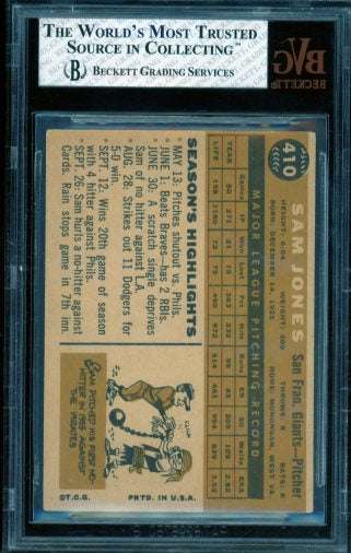 Sam Jones Card 1960 Topps #410A BGS BVG 5 (cracked holder) Image 2