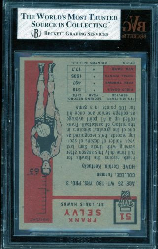 Frank Selvy Rookie Card 1957-58 Topps #51 BGS BVG 5.5 Image 2