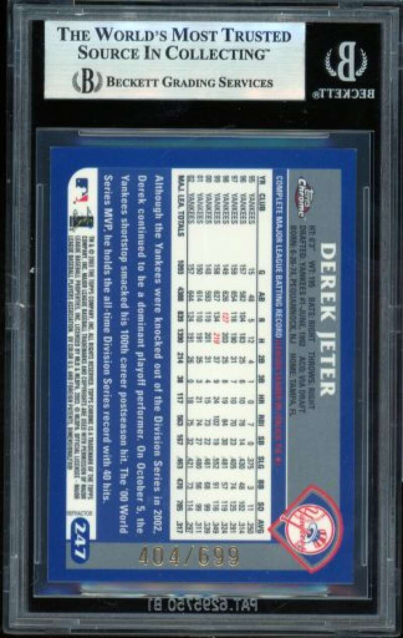Derek Jeter Card 2003 Topps Chrome Refractors (pop 5) #247 BGS 9 Image 2