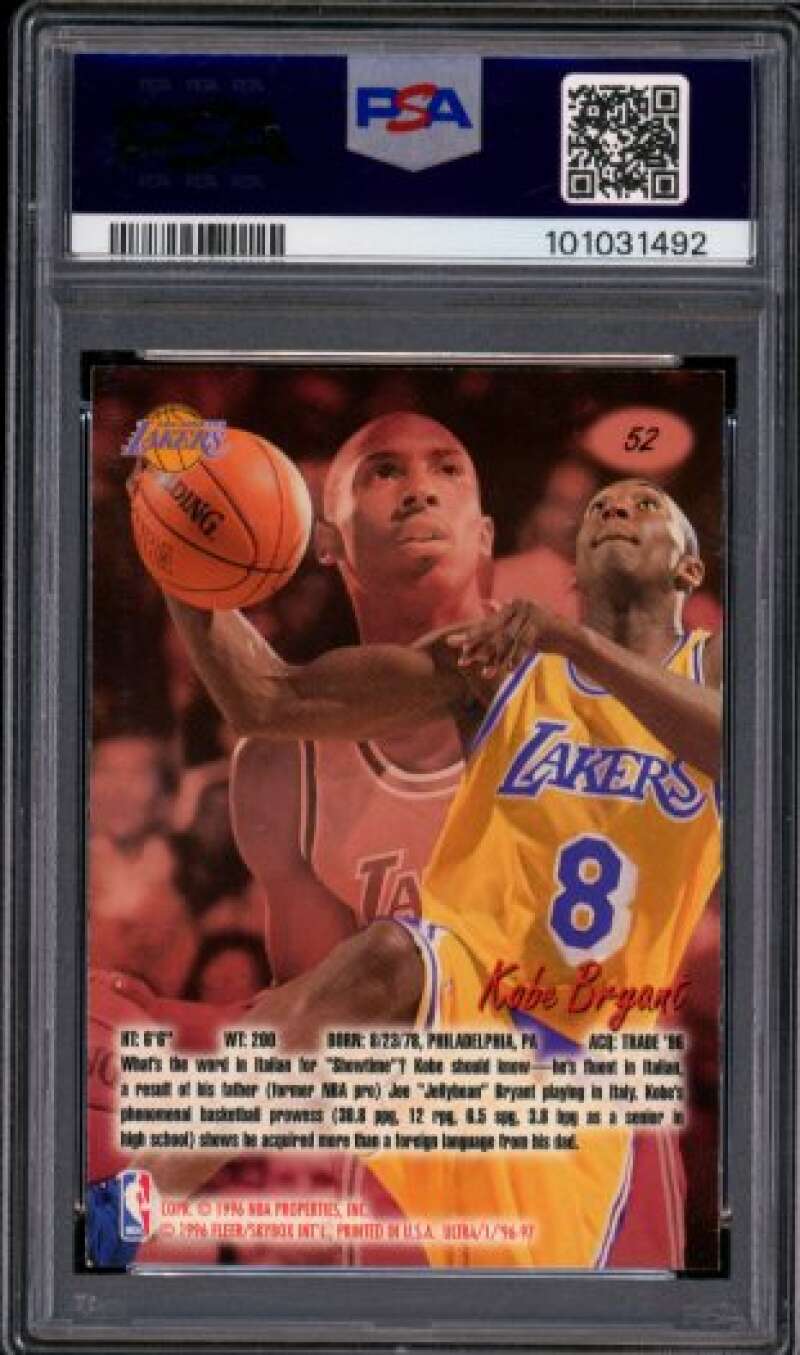 Kobe Bryant Rookie Card 1996-97 Ultra #52 PSA 9 Image 2