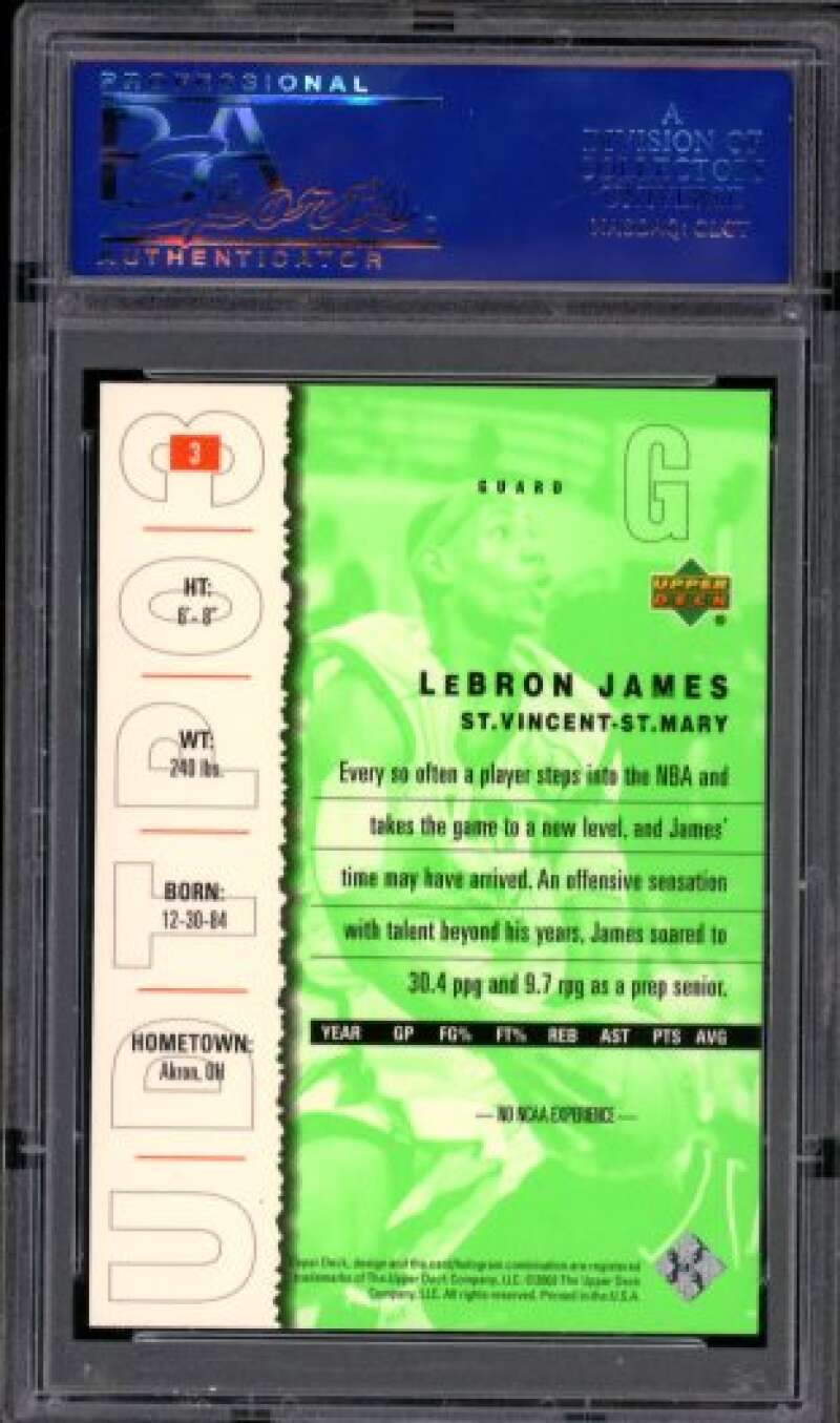 LeBron James Rookie Card 2003-04 UD Top Prospects #3 PSA 9 Image 2