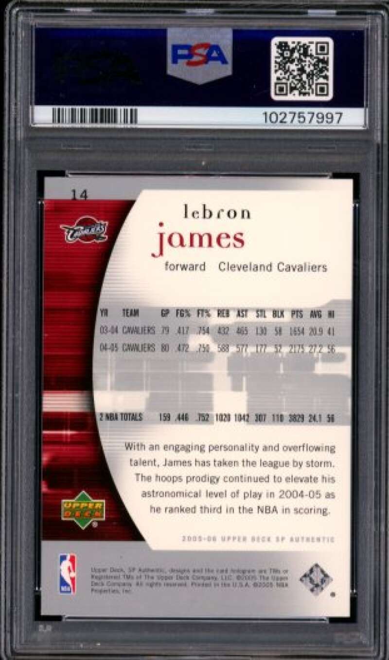 LeBron James Card 2005-06 SP Authentic #14 PSA 9 Image 2