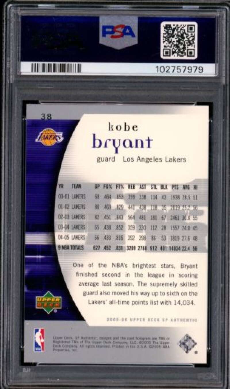 Kobe Bryant Card 2005-06 SP Authentic #38 PSA 9 Image 2