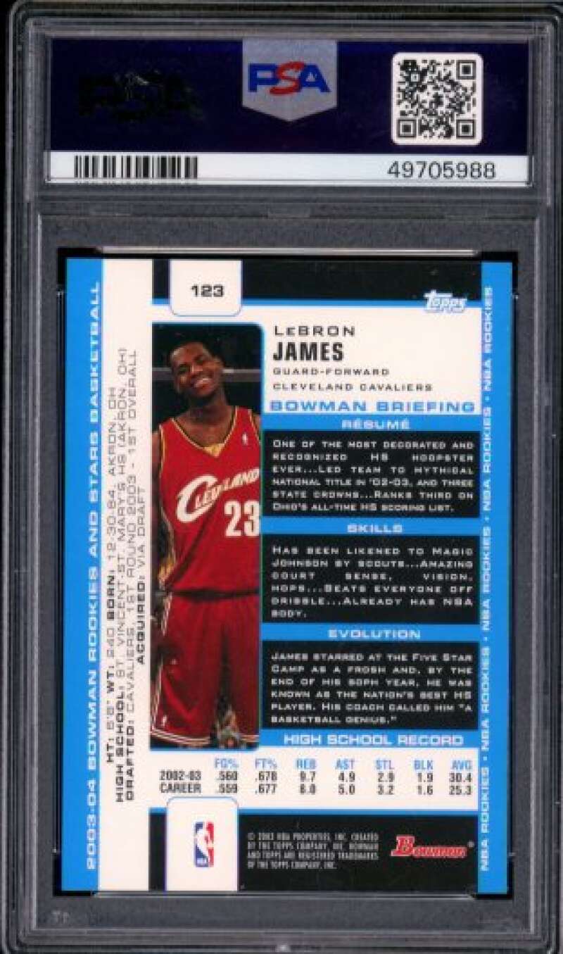 LeBron James Rookie Card 2003-04 Bowman Rookies Stars #123 PSA 9 Image 2