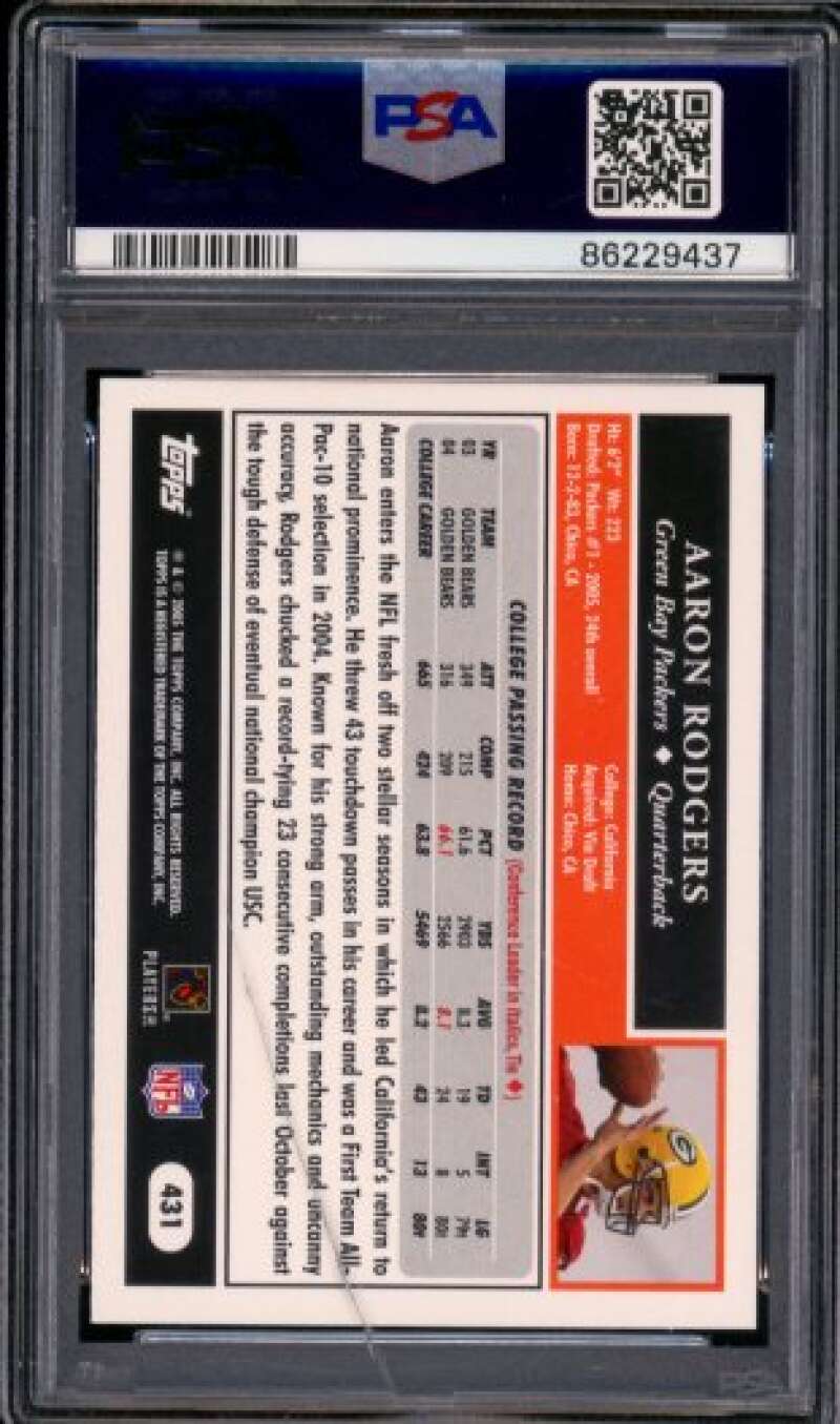 Aaron Rodgers Rookie Card 2005 Topps #431 PSA 9 (cracked holder) Image 2