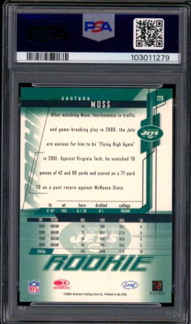 Santana Moss Rookie Card 2001 Leaf R S Autographed #228 PSA 9 Image 2